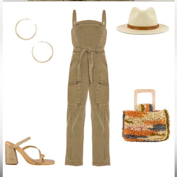 FREE PEOPLE Small Go West Utility Jumpsuit in Moss Revolve Open Back Cargo S - Picture 3 of 16